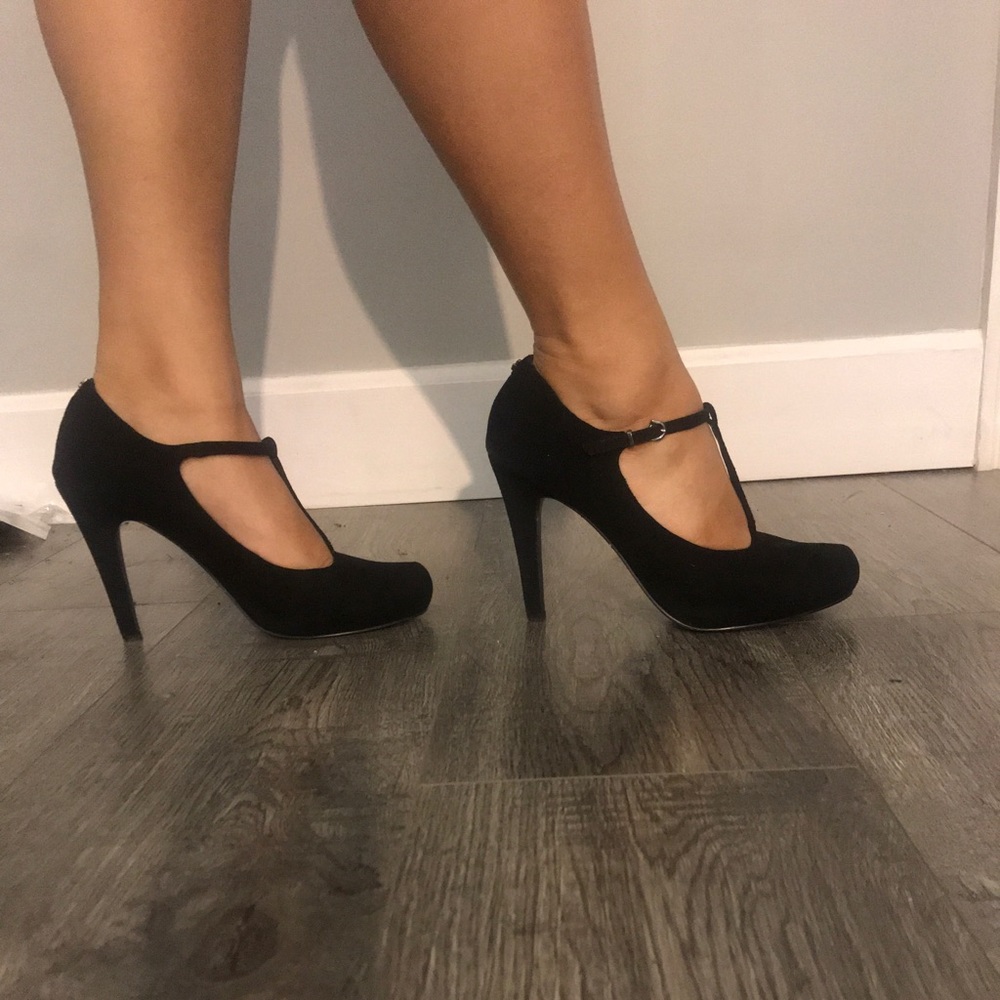 Guess Black Suede T-Strap Stilettos